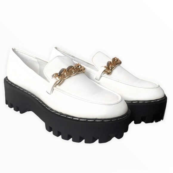 White Gold Chain Platform Penny Loafers - Picture 4 of 11